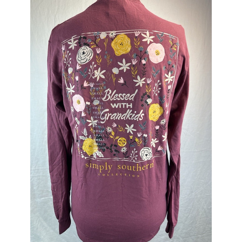 Simply Southern Womens Blessed With Grandkids Long Sleeve Shirt Maroon Small